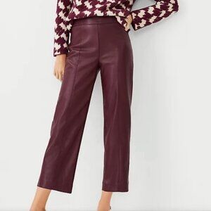 Ann Taylor The Seamed High Waist Straight Leg Faux Leather Trouser pants wine